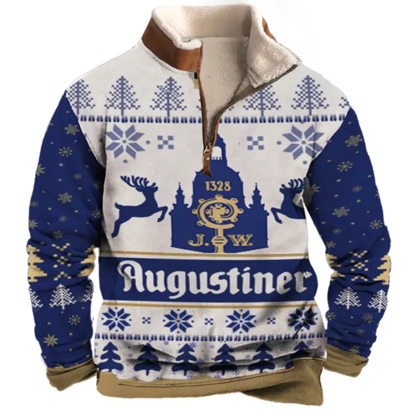 Unisex Our Beers Augustiner Fun 1/4 Zip Collar Casual 3D Printed Christmas Sweatshirt - Cotosen.com