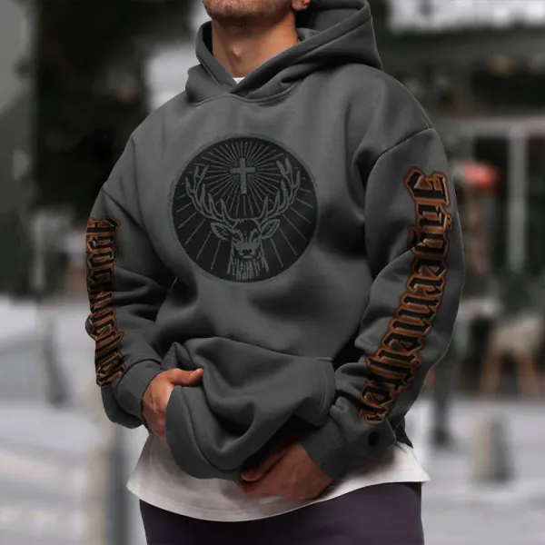 Elk Letter Print Hoodie - Cotosen.com