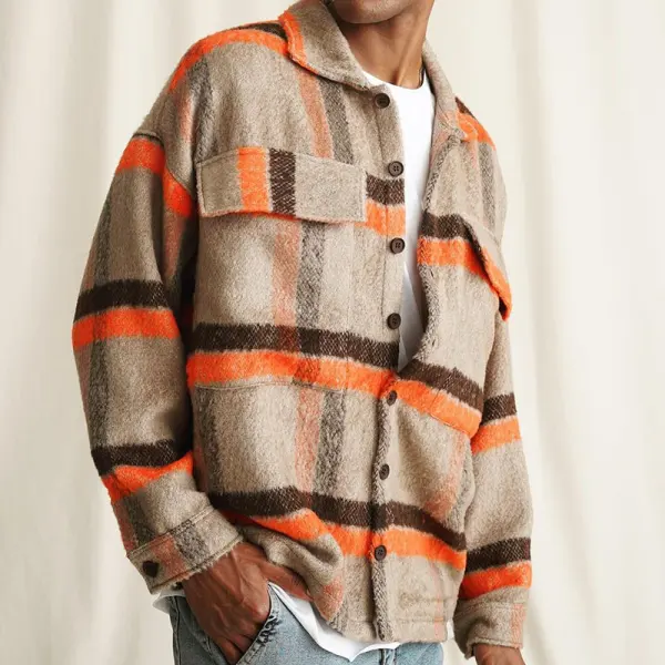 Oversized Fleece Striped Jacket - Faciway.com 
