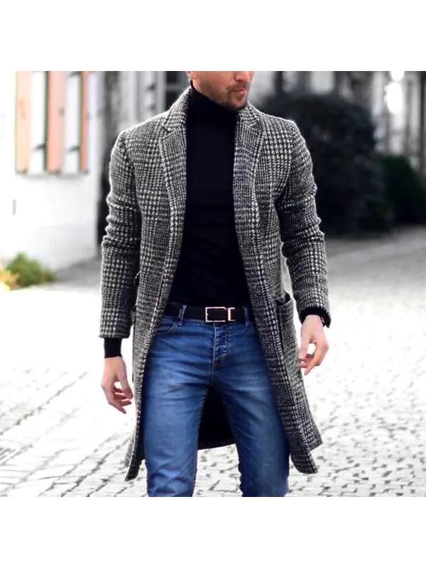 Men's Double Breasted Mid Length Lapel Woolen Trench Coat - Maxizero.chimpone.com 