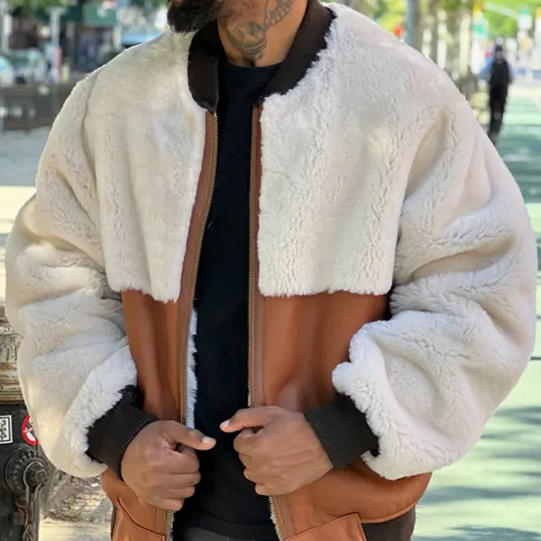 Men's Fashionable Warm Fleece Colorblock Casual Jacket - Faciway.com 