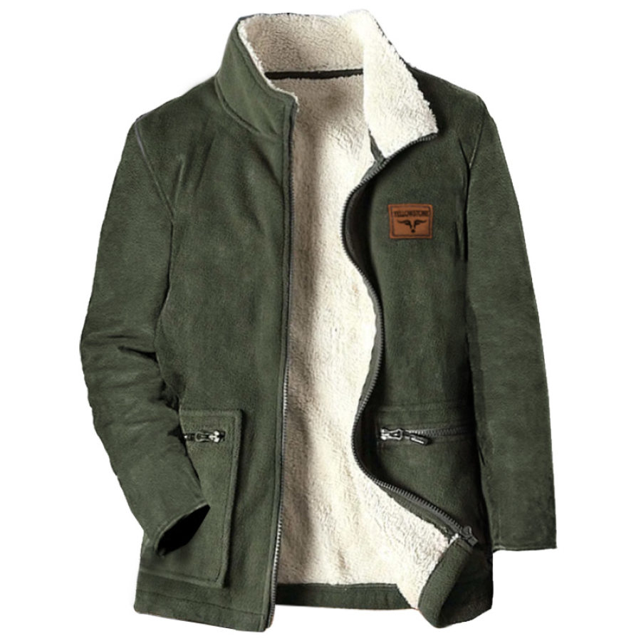 

Herren Retro-Polar-Fleece-Reißverschluss 3D-Tasche Mittellange Jacke Outdoor-Fleece Warme Freizeit-Oberbekleidung