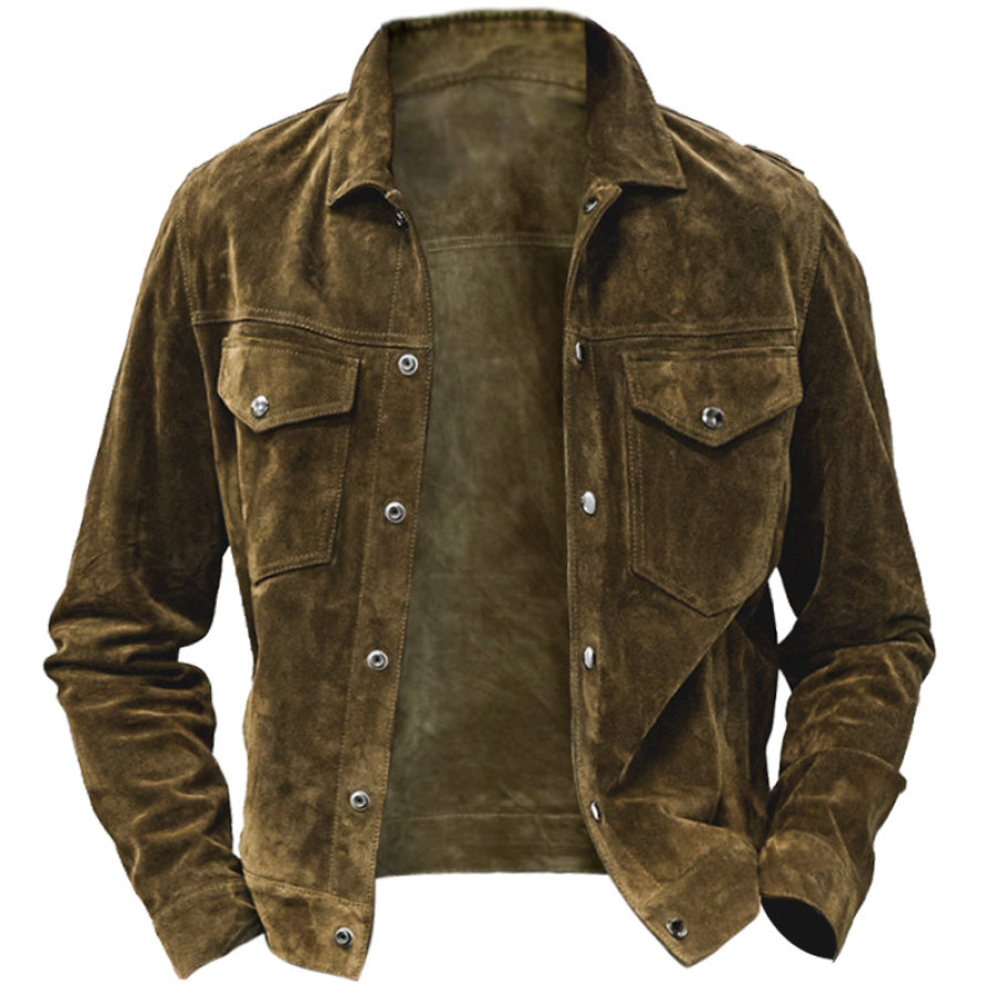 

Herren-Arbeitsjacke Aus Vintage-Wildleder Lässige Outdoor-Oberbekleidung
