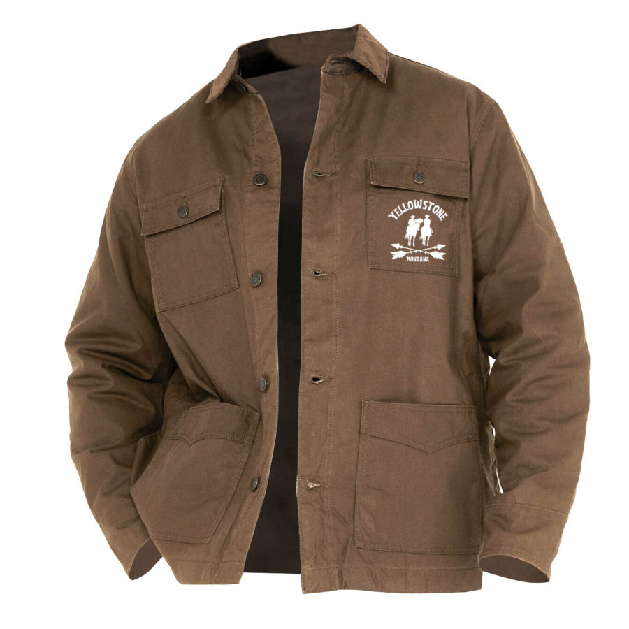 

Veste Pour Hommes Vintage Yellowstone Multi-poches Poche Extérieure Manteau à Revers