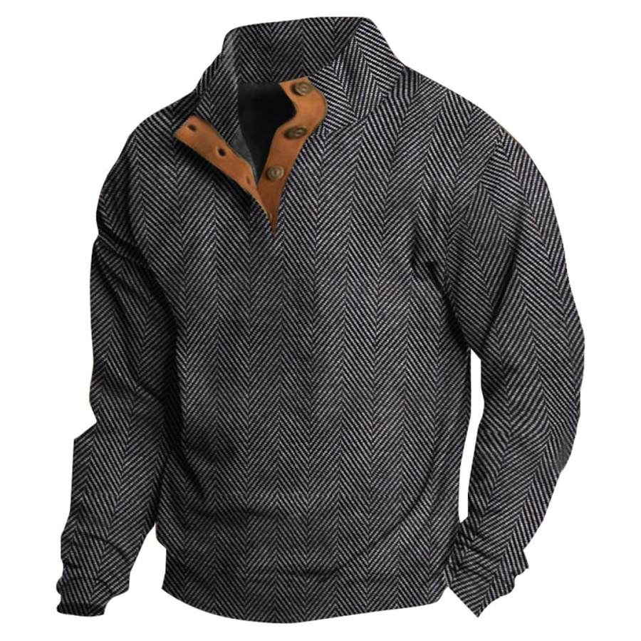 

Sudadera Para Hombre Botones Con Estampado De Espiga Cuello Alto Color En Contraste Tops Diarios