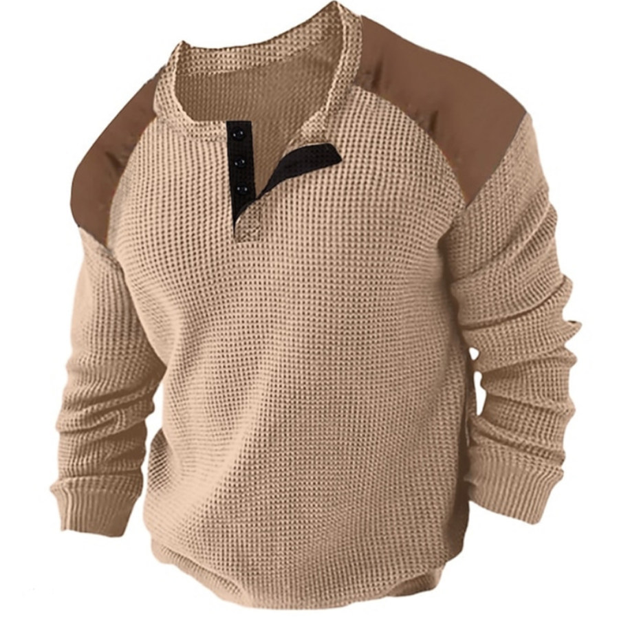 

Sudadera Informal Con Cuello Henley Y Retales En Contraste Tipo Gofre Para Hombre Al Aire Libre