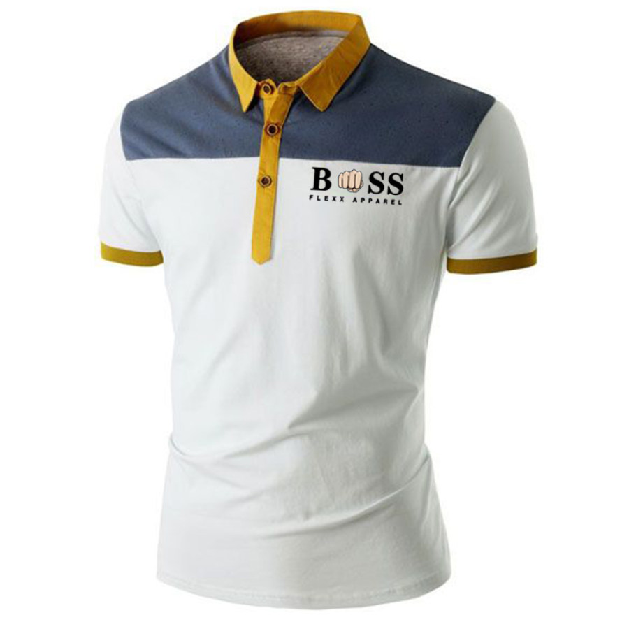 

POLO BOSS Color Block Pour Hommes T-shirt Décontracté à Manches Courtes Et Col Semi-ouvert