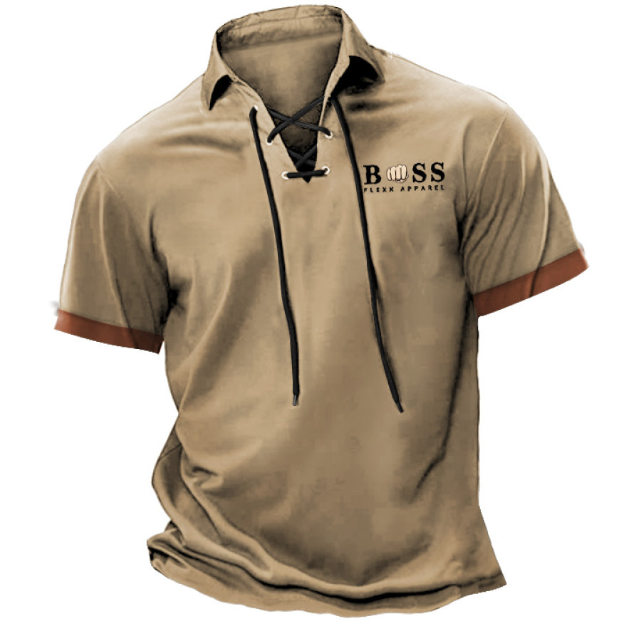 

Herren-T-Shirt Mit Schnürung Polo Boss-Aufdruck Vintage-Stil Outdoor Farbblock Kurzärmelig Sommer- Und Alltagsoberteile