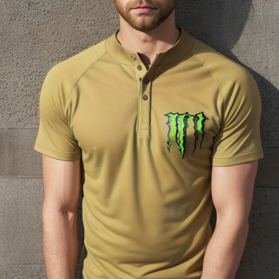 

Мужская футболка Monster Energy с оригинальным дизайном Henley повседневная спортивная футболка с рукавом реглан и коротким рукавом спортивный повседневный топ