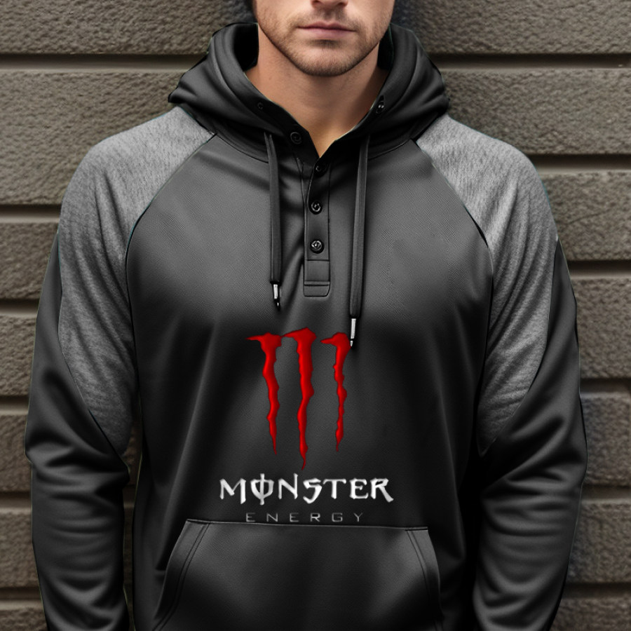 

Men Monster Energy Original Design Henley Hoodie Casual Sports Loose Daily Top