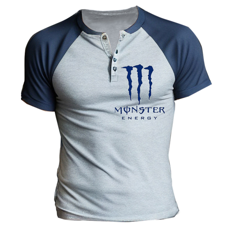 

Мужская футболка Monster Energy с оригинальным дизайном Henley повседневная спортивная футболка с короткими рукавами и рукавами реглан повседневная ретро контрастных цветов