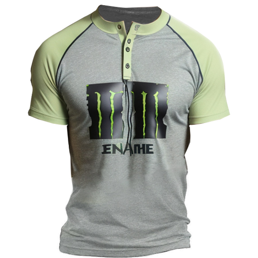 

Men Monster Energy Original Design Henley Casual Sports Raglan Sleeve Short Sleeve T-Shirt