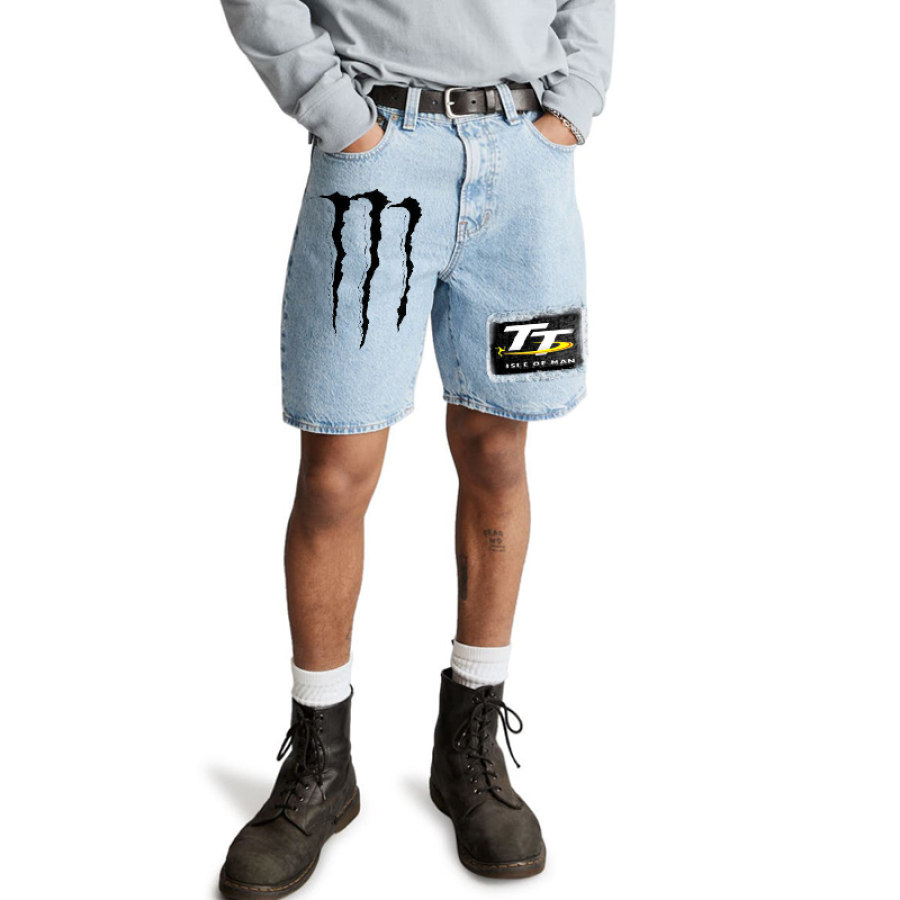 

Lässige Trendige Denim-Shorts Mit Monster-Energy-Aufdruck Für Herren