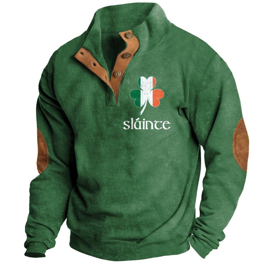 

Herren Sweatshirt Sláinte Irish Shamrock St. Patrick's Day Stehkragen Knöpfe Vintage Daily Tops