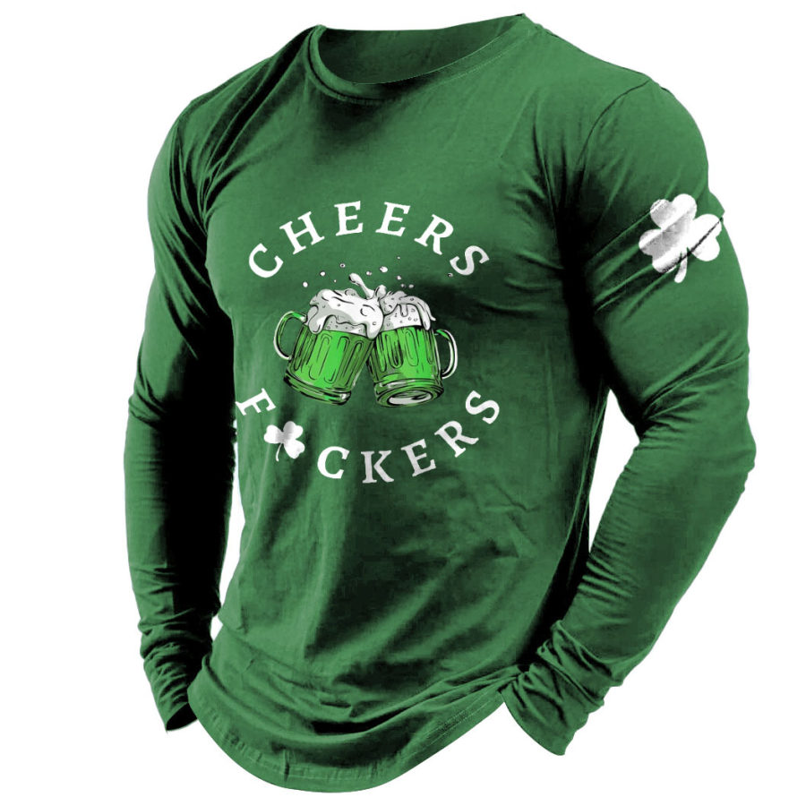 

T-Shirt Pour Hommes Fête De La Saint-Patrick Cheers Bière Shamrock Lucky You Manches Longues Hauts Quotidiens