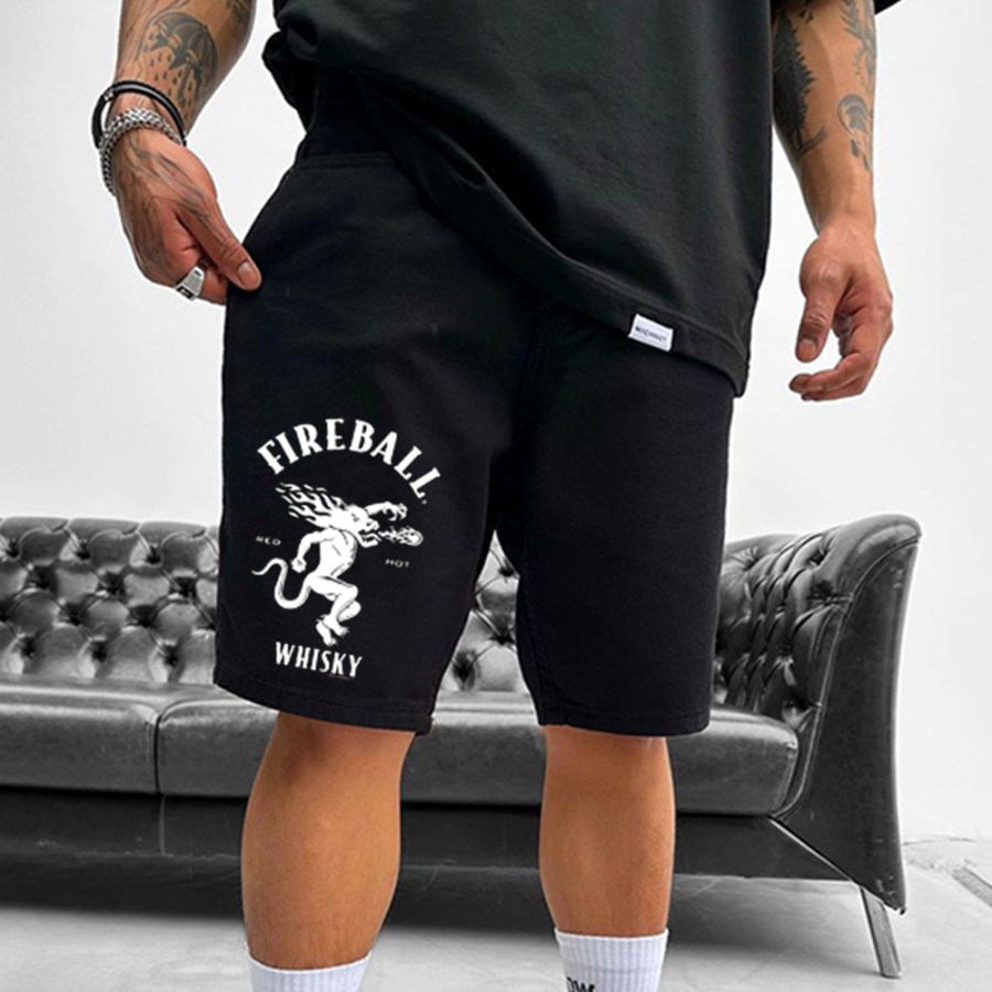 

"Fireball_Whisky_Dragon" Printed Casual Sports Shorts