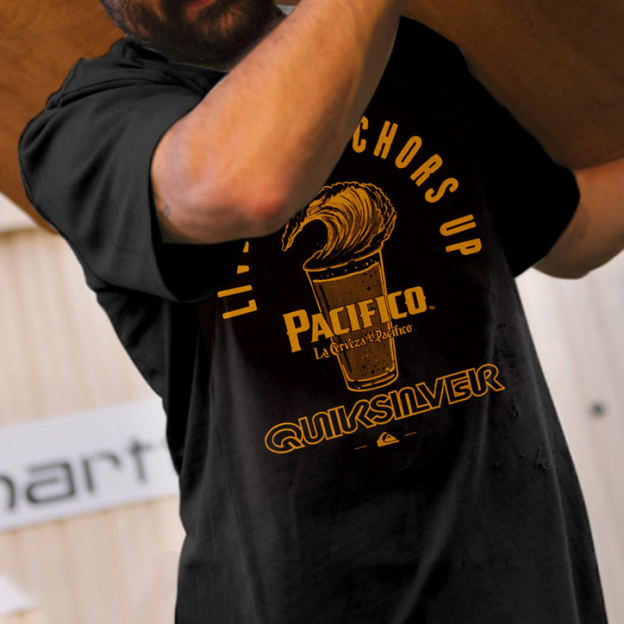 

T-shirt In Cotone Da Uomo Retro Beach Surf Stampa Manica Corta T-shirt Casual Versatile Per Tutti I Giorni Nera