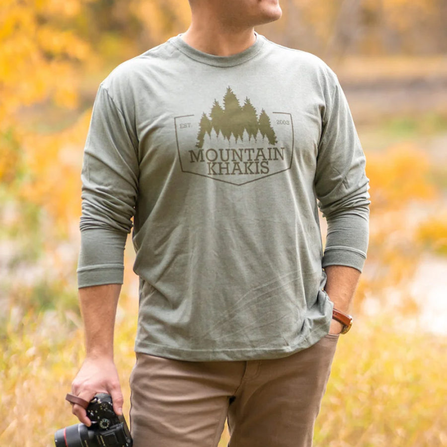 

Men's Long Sleeve T-Shirt Retro Printed Round Neck Daily Casual Outdoor Army Green
