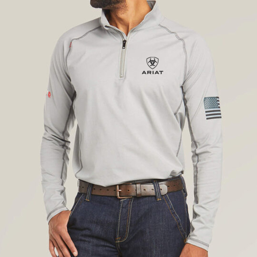 

Ariat Men's Tactical Zipper Stand Collar T-Shirt FR Combat Stretch Patriot 1/4 Zip Work Shirt