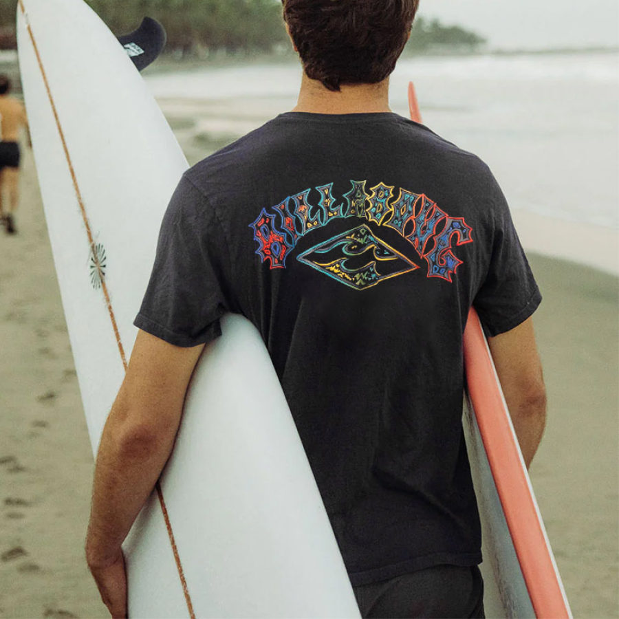 

T-shirt De Surf Pour Homme Retro Billabong Print Beach Vacation Casual Tee Noir