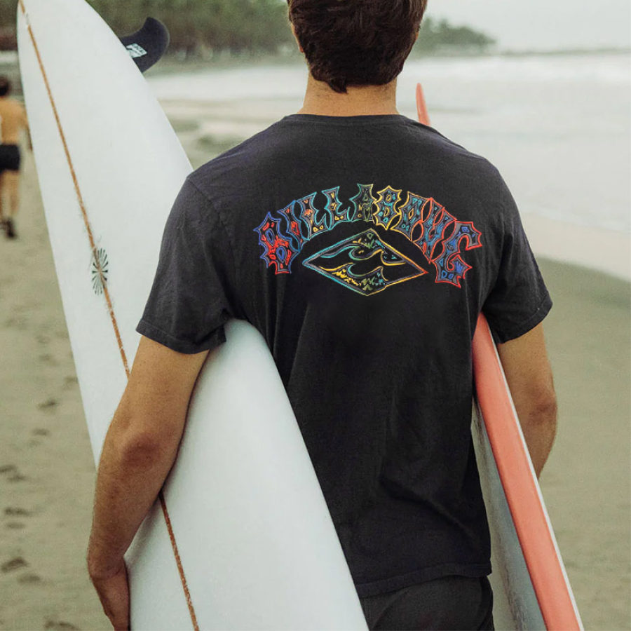 

Camiseta Masculina De Surf Retrô Com Estampa Billabong Praia Férias Casual Preta