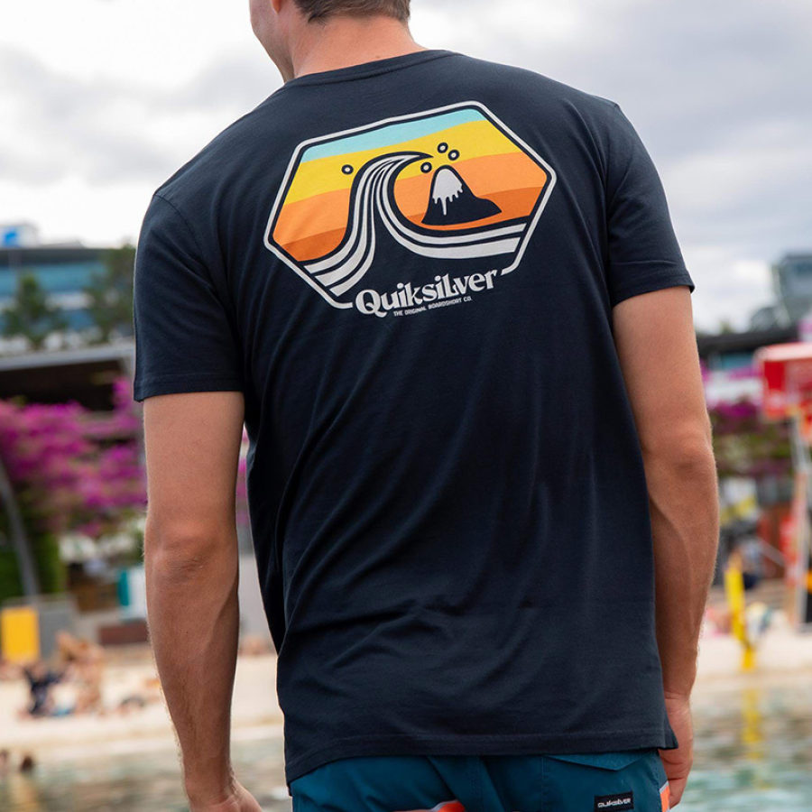 

Camiseta Masculina De Surfe Retrô Com Estampa Quiksilver Praia Férias Casual Azul