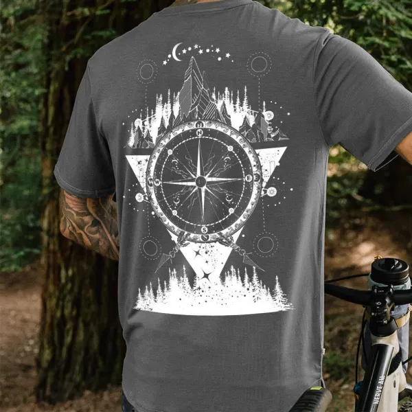 Men's Outdoor Compass Stars Moon Hills Print Casual T-Shirt - Kalesafe.com 
