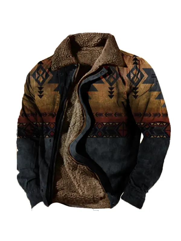 Men's Outdoor Ethnic Pattern Fleece Zipper Tactical Shirt Jacket - Timetomy.com 