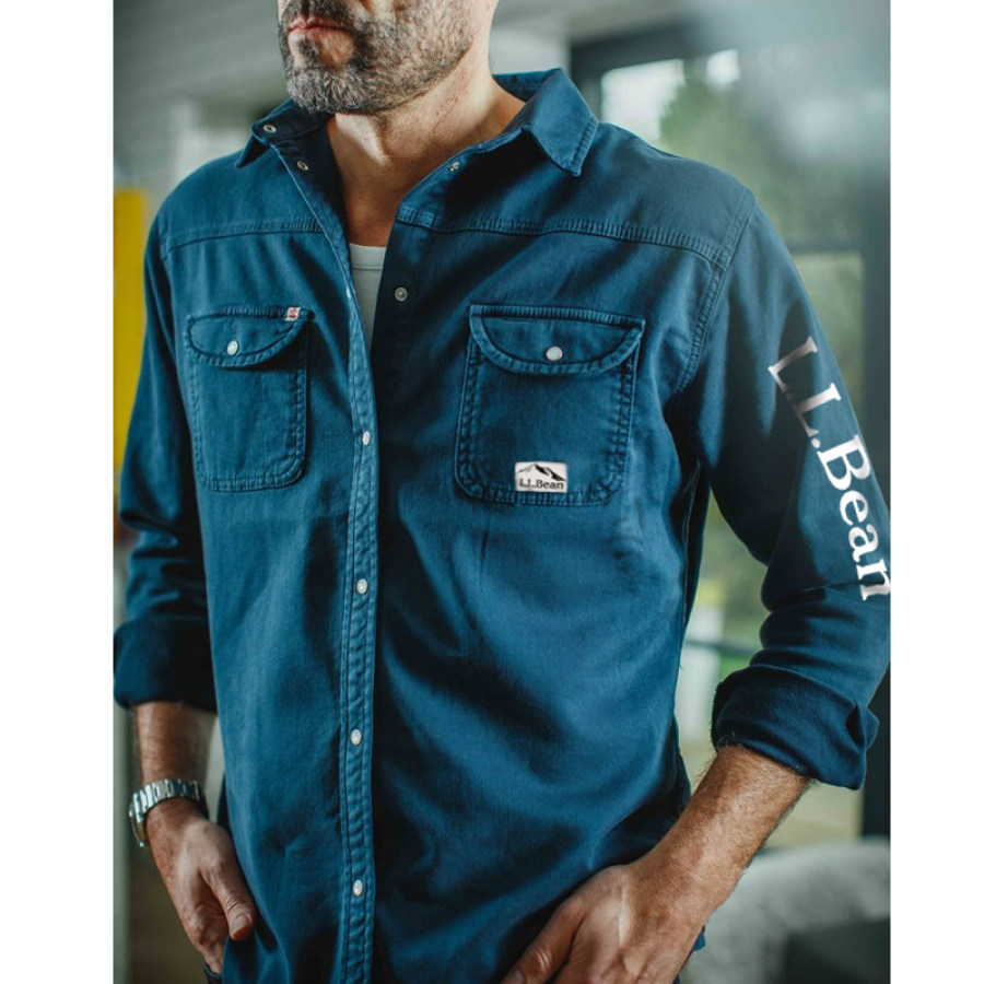 

Llbean Men's Tactical Outerwear Outdoor Shirts Jackets Vintage Style Clothing Retro Blue