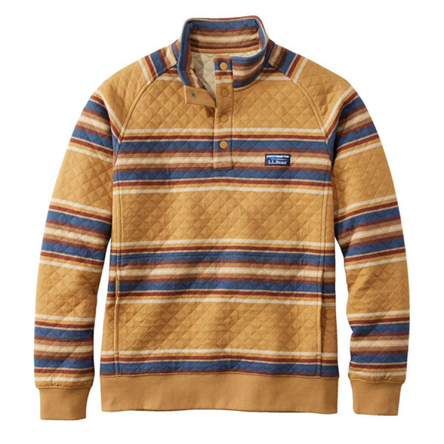 

Men's Vintage Barbie Colorblock Stripe Quilted Sweatshirt LLBean Outdoor Mockneck Henley Stand Pullover