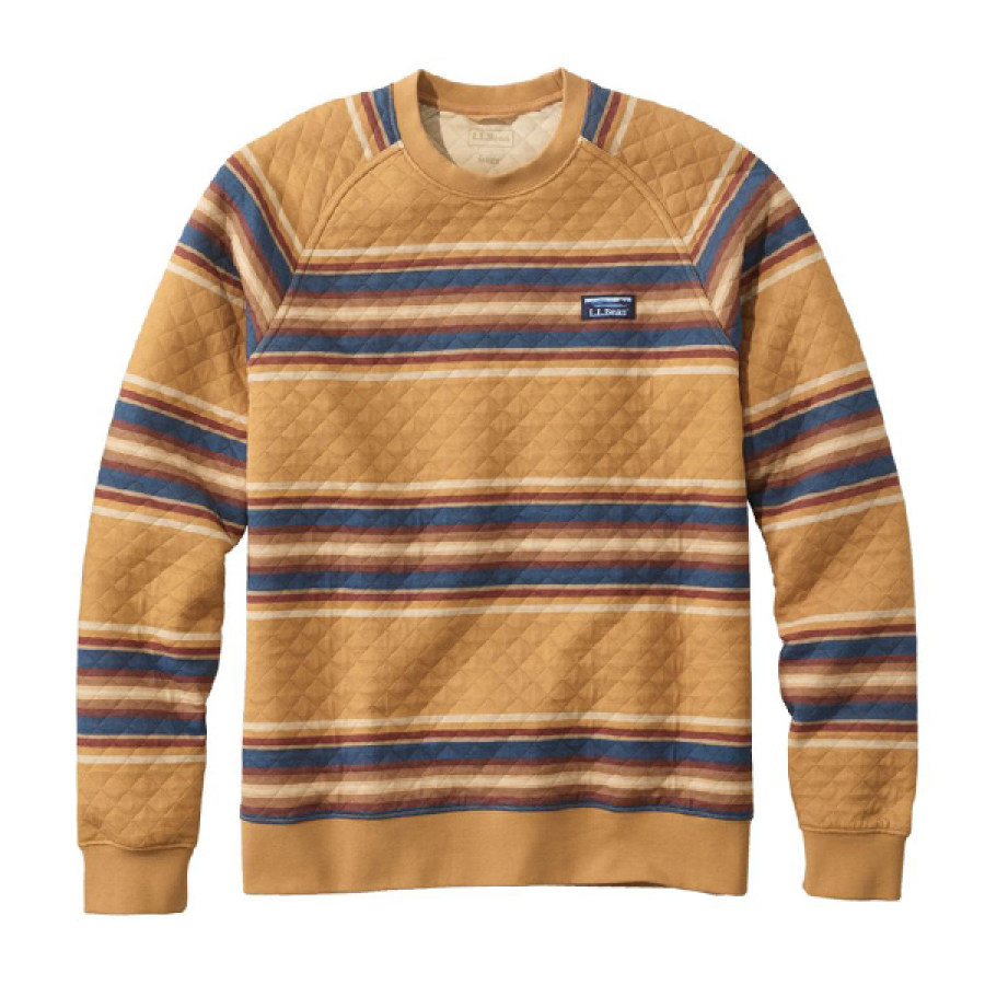 

Men's Sweatshirt Vintage Barbie Colorblock Stripe Quilted Sweatshirt LLBean Outdoor Round Neck Pullover