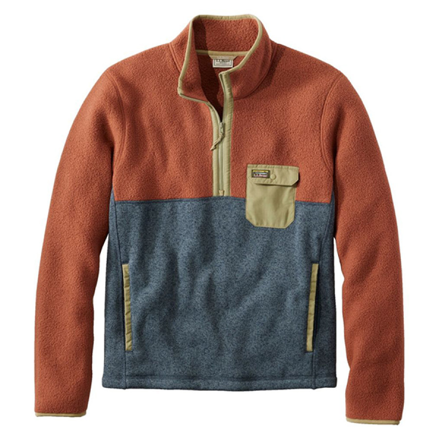 

Men's Barbie Colorblock Fleece Henry Collar Sweatshirt LLBean Outdor Vintage Pocket Colorblock Pullover Coral Red