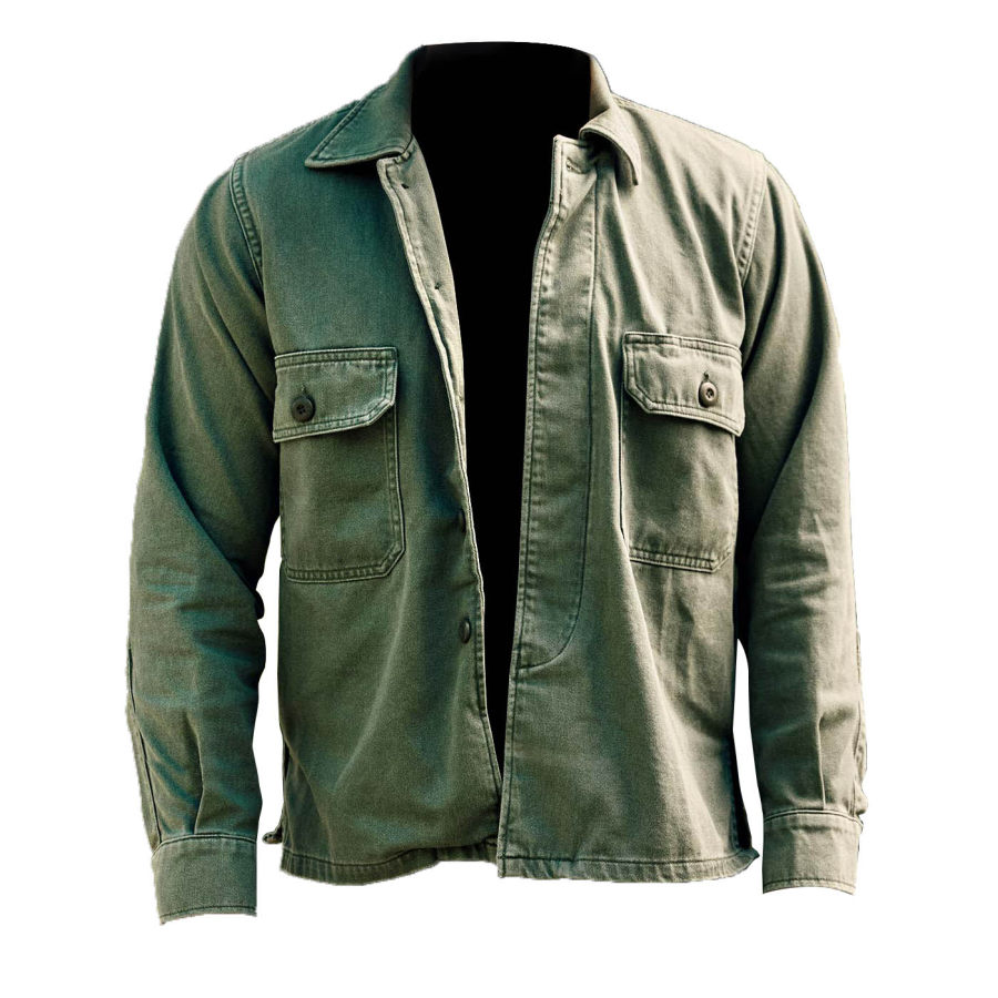 

Men's Shirt Jacket Military Outdoor Vintage Tactical Pocket Daily Jacket Army Green