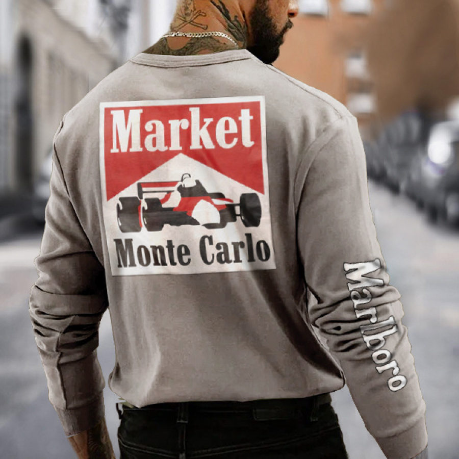 

T-shirt Da Uomo Con Stampa Retrò Da Corsa Girocollo Manica Lunga Casual