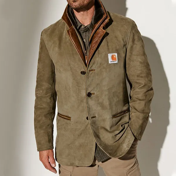 Men Vintage Carlsbad Calfskin Leather Blazer With Merino Shearling Collar - Cotosen.com