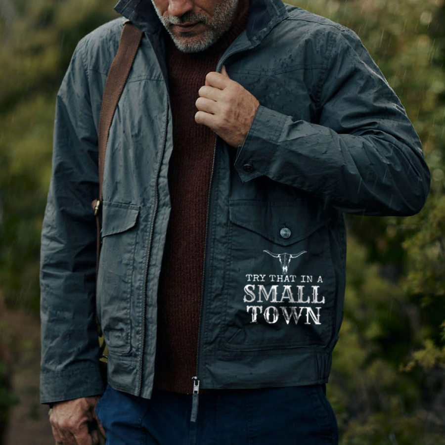 

Chaqueta De Hombre Vintage Western Try That En Un Pueblo Pequeño Cuello De Solapa Abrigo Al Aire Libre Azul Marino