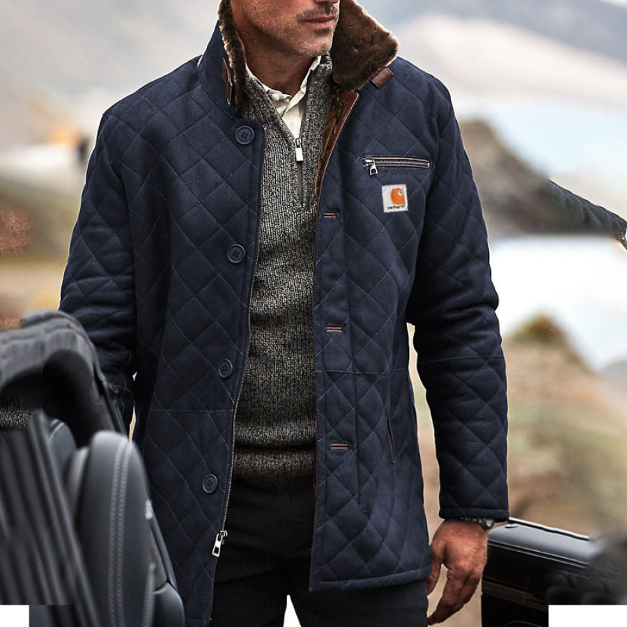 

Chaqueta De Cuero Acolchada Vintage Para Hombre Abrigo Cálido Con Bolsillo Con Cremallera Al Aire Libre