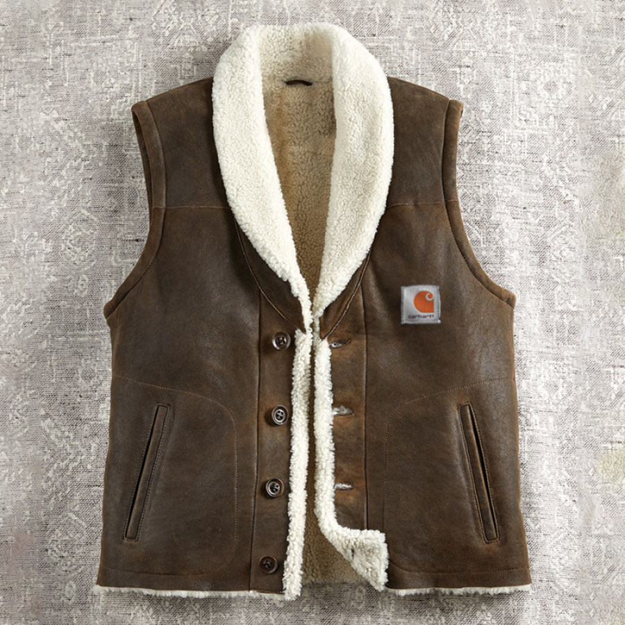 

Hombres Chaleco De Piel De Oveja Vintage Con Cuello Polar