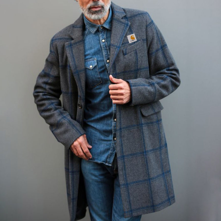 

Мужское пальто в винтажном стиле однобортное твидовое пальто в клетку