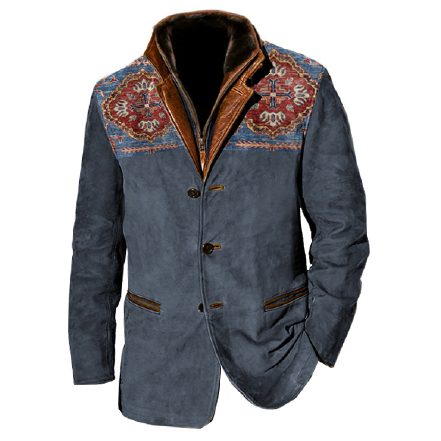 

Giacca Da Uomo Vintage In Pile Con Stampa Etnica Doppio Colletto In Pelle Giacca Tattica Foderata In Pile A Colori A Contrasto