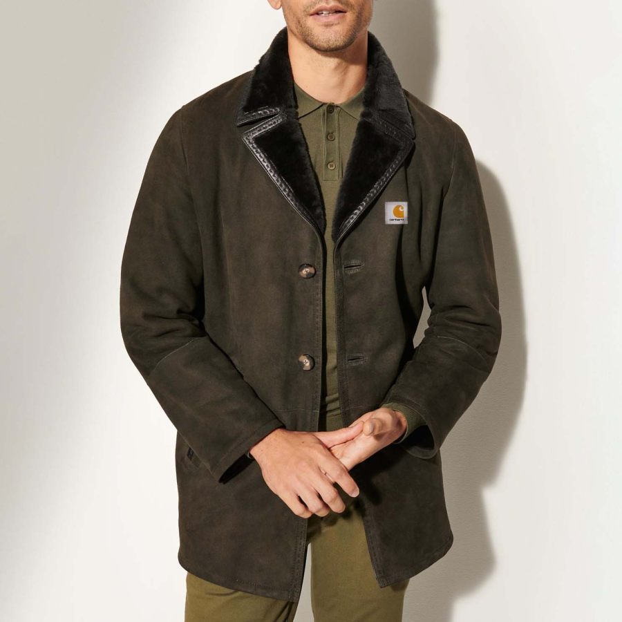 

Chaqueta De Piel De Oveja Para Hombre Abrigo De Lana De Ante Vintage Para Exteriores Verde Oliva Oscuro