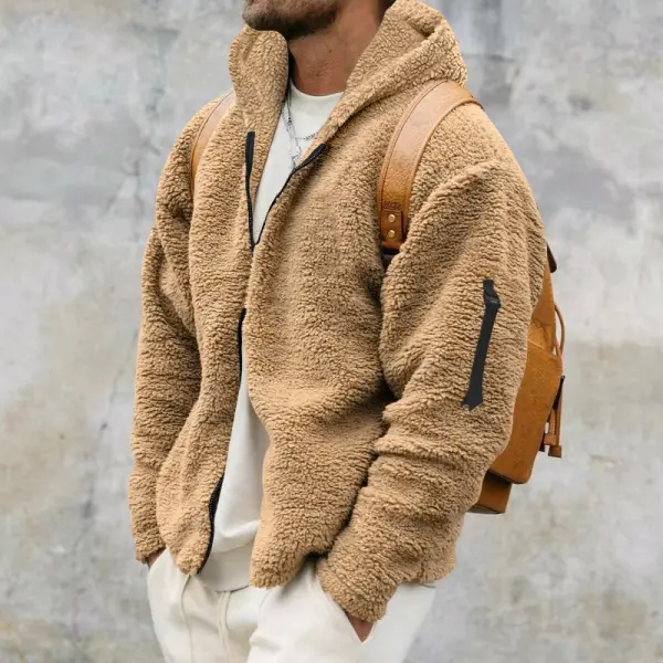 Men's Sherpa Double Sided Fleece Warm Jacket Loose Hooded Casual Jacket Only $45.99 - Cotosen.com 