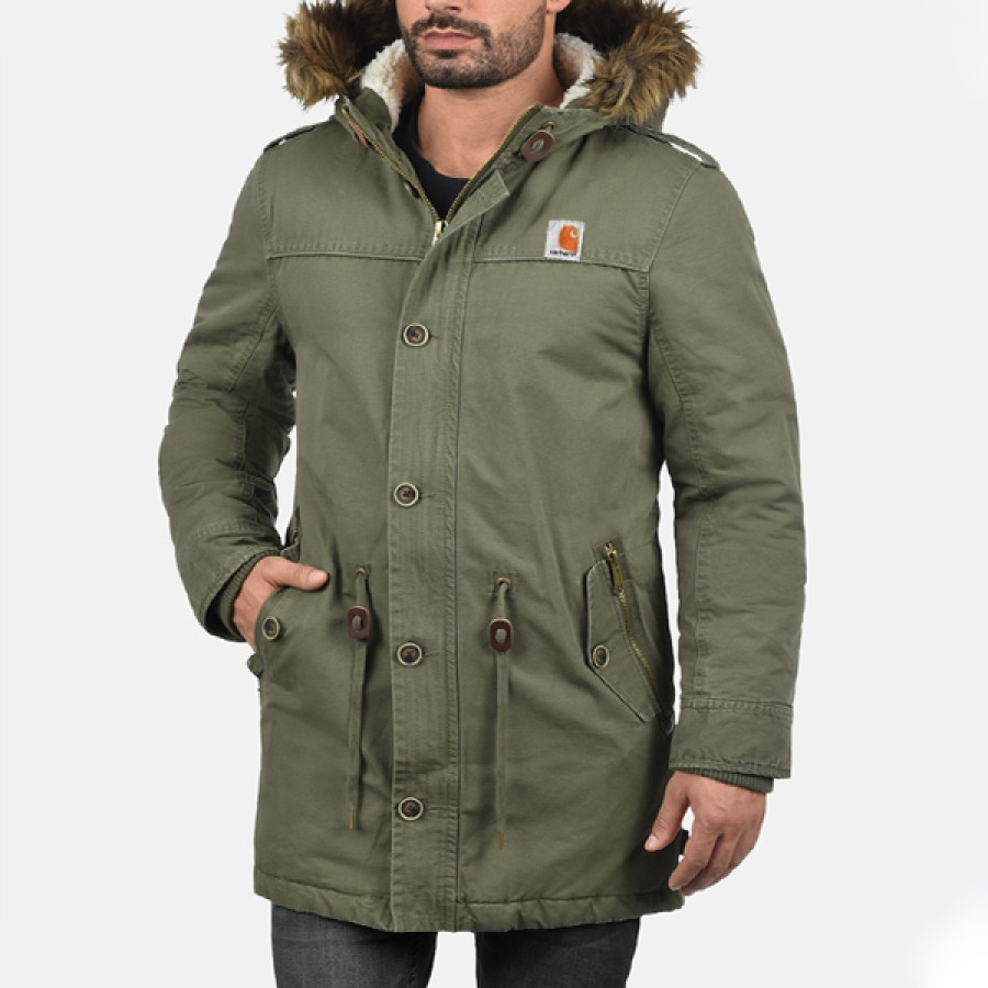 

Мужская зимняя парка с капюшоном на флисовой теплой подкладке куртка-карго с карманами пальто средней длины