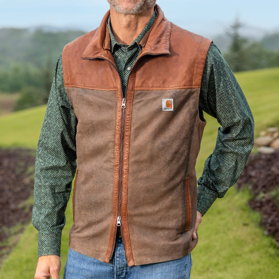 

Giacca Da Uomo Con Bavero In Pelle Da Moto Da Esterno Gilet In Pelle Scamosciata Vintage