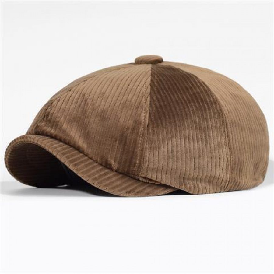 Retro British Beret Corduroy Octagonal Hat