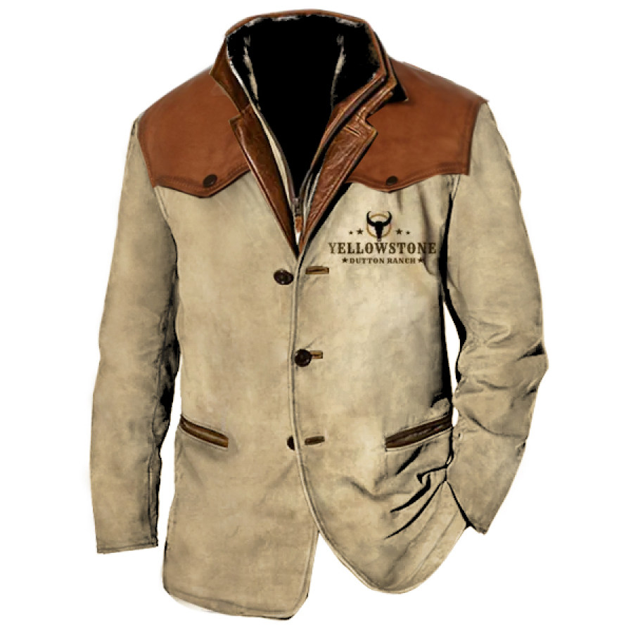 

Giacche Da Uomo Vintage Yellowstone Cargo Blazer Giacche Doppio Strato Con Risvolto In Pelliccia Colletto In Pelle Cappotti Di Media Lunghezza