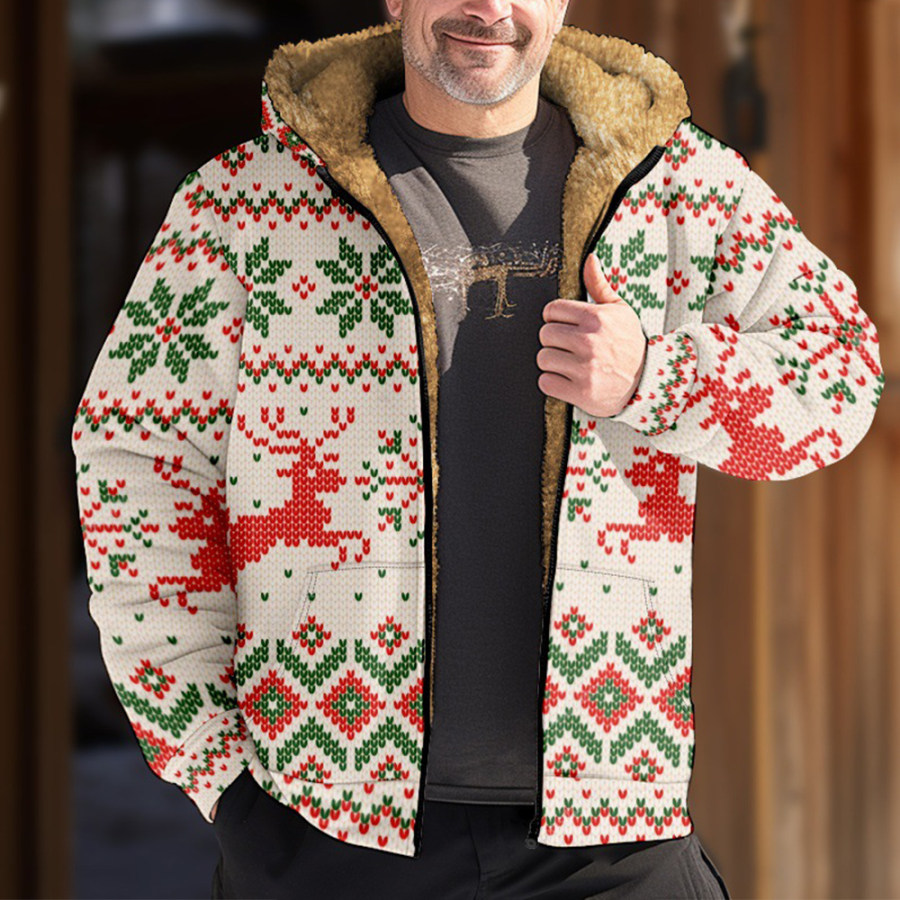 

Chaqueta Tipo Sudadera Con Capucha De Forro Polar Grueso Con Estampado Navideño Para Hombre