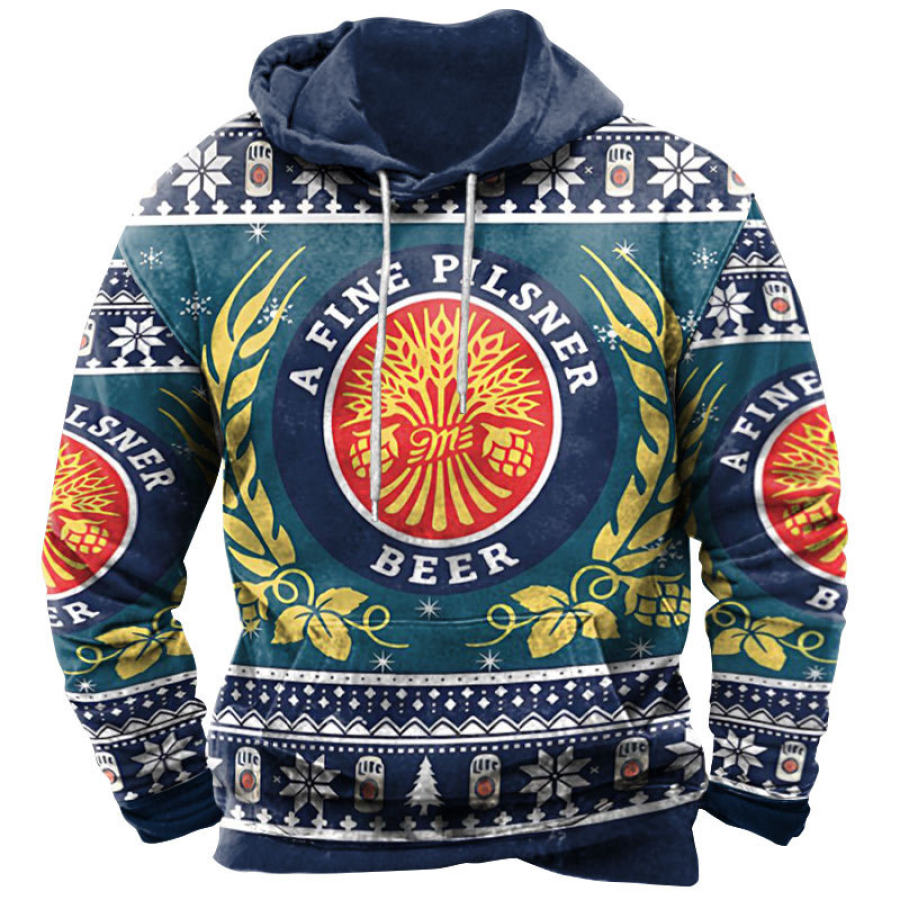

Sudadera Con Capucha Navideña Fea Con Estampado De Cerveza Pilsner Fina Para Hombre