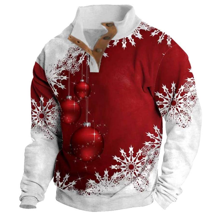 

Sudadera De Hombre Navidad Nieve Cuello Alto Botones Diario Tops Rojo