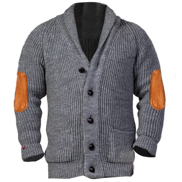 Men's Knitted Cardigan Jacket Outdoor Warm Woolen Cuffs Suede Patchwork Coat - Cotosen.com